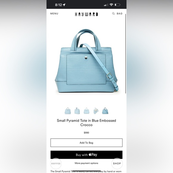 SALE🌻HAYWARD made in New York pyramid tote in blue embossed crocco ✨ - Picture 2 of 16